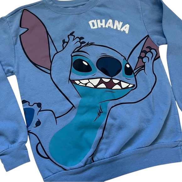 Disney Lilo & Stitch “Ohana” Sweatshirt Blue Crewneck XS - Picture 2 of 5